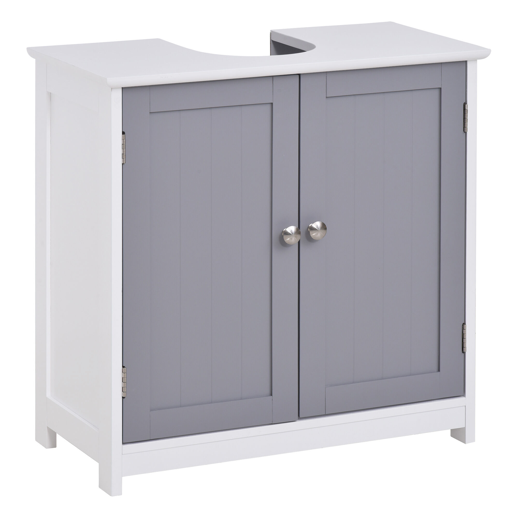 Kleankin Mobile Sotto Lavabo Bagno con Taglio a U, Armadietto 2 Ante con Mensola Regolabile in MDF, 60x30x60cm Bianco Grigio