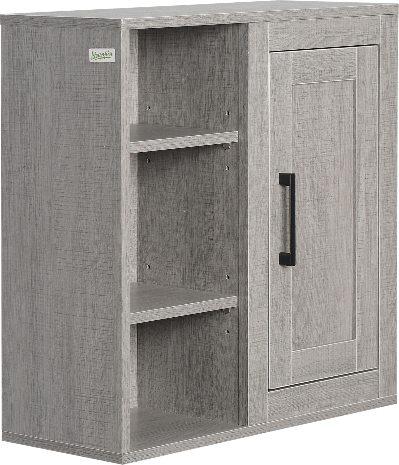 Kleankin Pensile Bagno con 3 Ripiani Aperti e Armadietto in Legno Truciolare, 48x20x50cm, Grigio