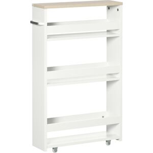 Kleankin Carrello Bagno Salvaspazio a 3 Ripiani con Rotelle e Maniglia in Legno, 48x15x80cm, Bianco Aosom Kleankin Carrello Bagno Salvaspazio a 3 Ripiani con Rotelle e Maniglia in Legno, 48x15x80cm, Bianco Aosom