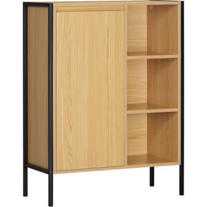 Kleankin Mobiletto da Bagno con 3 Ripiani Aperti e Armadietto Chiuso in Truciolato e Acciaio, 60x28x80 cm, color Legno e Nero Kleankin Mobiletto da Bagno con 3 Ripiani Aperti e Armadietto Chiuso in Truciolato e Acciaio, 60x28x80 cm, color Legno e Nero