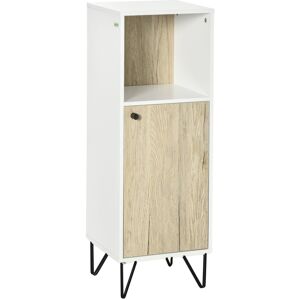 Kleankin Mobile Bagno con Ripiano Aperto e Armadietto con Anta in Legno, 31.5x30x91cm, Quercia e Bianco Aosom Kleankin Mobile Bagno con Ripiano Aperto e Armadietto con Anta in Legno, 31.5x30x91cm, Quercia e Bianco Aosom