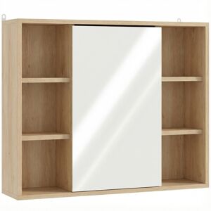 Homcom Mobile da bagno con specchio, armadietto con ante e 6 scomparti aperti, 60 x 14,5 x 49,4 cm, legno naturale Aosom Italy Homcom Mobile da bagno con specchio, armadietto con ante e 6 scomparti aperti, 60 x 14,5 x 49,4 cm, legno naturale Aosom Italy