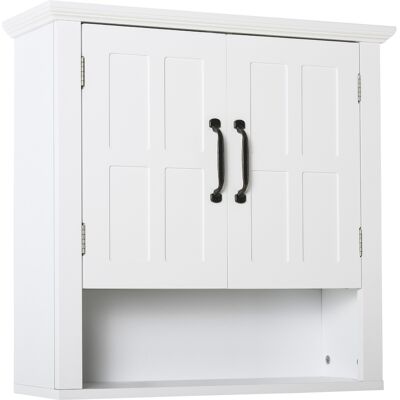 Homcom Mobiletto da Parete 2 Ante con Ripiano in Legno per Cucina Bagno, Bianco 60x19.8x58cm Homcom Mobiletto da Parete 2 Ante con Ripiano in Legno per Cucina Bagno, Bianco 60x19.8x58cm