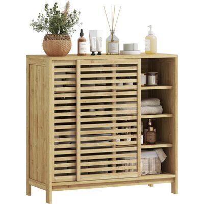 Homcom Armadio da Bagno in Bambù con 2 Porte Scorrevoli Design a Listelli 4 Ripiani Mobiletto Portaoggetti 80x34x80 cm Naturale Aosom Italy Homcom Armadio da Bagno in Bambù con 2 Porte Scorrevoli Design a Listelli 4 Ripiani Mobiletto Portaoggetti 80x34x80 cm Naturale Aosom Italy