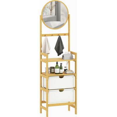 Homcom Mensola da Bagno in Bambù con Specchio con 4 Ganci 2 Ripiani Aperti e 2 Cassetti in Tessuto 48,5x30x170 cm Naturale Aosom Italy Homcom Mensola da Bagno in Bambù con Specchio con 4 Ganci 2 Ripiani Aperti e 2 Cassetti in Tessuto 48,5x30x170 cm Naturale Aosom Italy