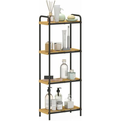 Homcom Mensola da Bagno in Bambù con 4 Ripiani Aperti Design a Listelli e Struttura in Acciaio 41,5x21,5x106 cm Naturale Aosom Italy Homcom Mensola da Bagno in Bambù con 4 Ripiani Aperti Design a Listelli e Struttura in Acciaio 41,5x21,5x106 cm Naturale Aosom Italy