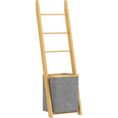 Homcom Mobile per Bagno in Bambù con Portasciugamani a 3 Barre e Cesto per Biancheria Sporca Estraibile da 48 L, Grigio Aosom Italy Homcom Mobile per Bagno in Bambù con Portasciugamani a 3 Barre e Cesto per Biancheria Sporca Estraibile da 48 L, Grigio Aosom Italy