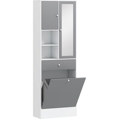 Homcom Armadio da bagno con cestino per il bucato e porta specchiata ripiano regolabile 62 x 28,3 x 181 cm grigio e bianco Aosom Italy Homcom Armadio da bagno con cestino per il bucato e porta specchiata ripiano regolabile 62 x 28,3 x 181 cm grigio e bianco Aosom Italy