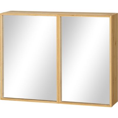 Kleankin Specchiera da Bagno in Bambù e Vetro con 3 Ripiani, 2 Ante e Montaggio a Muro, 65.2x14x50 cm, color Legno Aosom Italy Kleankin Specchiera da Bagno in Bambù e Vetro con 3 Ripiani, 2 Ante e Montaggio a Muro, 65.2x14x50 cm, color Legno Aosom Italy
