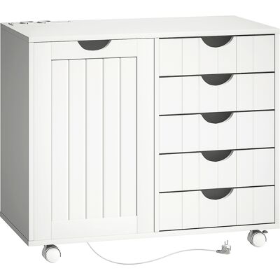 Homcom Mobile per Stampante con Stazione di Ricarica e Ruote 5 Cassetti Porte USB Ripiano Regolabile Bianco Aosom Italy Homcom Mobile per Stampante con Stazione di Ricarica e Ruote 5 Cassetti Porte USB Ripiano Regolabile Bianco Aosom Italy