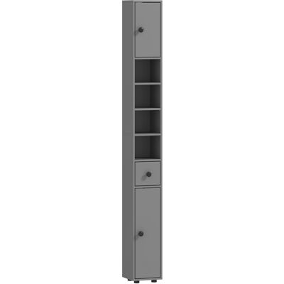 Kleankin Mobile bagno a 4 ripiani con cassetto, pannello truciolare e design snello, 20x20x180 cm, Grigio Aosom Italy Kleankin Mobile bagno a 4 ripiani con cassetto, pannello truciolare e design snello, 20x20x180 cm, Grigio Aosom Italy