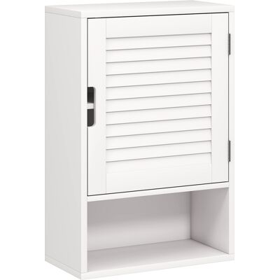 Homcom Armadietto da Bagno a Parete con Porta a Stecche, Ripiano Regolabile e Scomparto Aperto, 40x20x60 cm, Bianco Aosom Italy Homcom Armadietto da Bagno a Parete con Porta a Stecche, Ripiano Regolabile e Scomparto Aperto, 40x20x60 cm, Bianco Aosom Italy