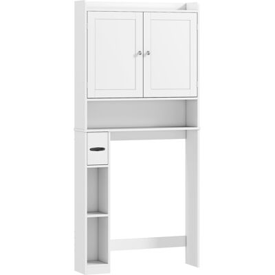 Homcom Mobile WC da posizionare sopra il WC o la lavatrice, 2 ante, 3 scomparti, portarotolo, 80x19,5x170cm, bianco Aosom Italy Homcom Mobile WC da posizionare sopra il WC o la lavatrice, 2 ante, 3 scomparti, portarotolo, 80x19,5x170cm, bianco Aosom Italy