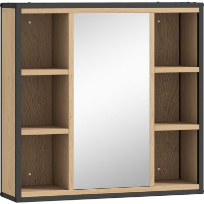 Homcom Specchiera da bagno, 6 scomparti aperti, ripiano regolabile su 3 livelli, montaggio a parete, Rovere Aosom Italy Homcom Specchiera da bagno, 6 scomparti aperti, ripiano regolabile su 3 livelli, montaggio a parete, Rovere Aosom Italy