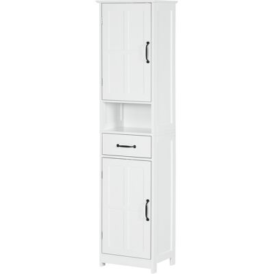 Kleankin Mobile Colonna Bagno in Legno con Mensola Aperta, Cassetto e 2 Armadietti, 40x30x164 cm, Bianco Aosom Italy Kleankin Mobile Colonna Bagno in Legno con Mensola Aperta, Cassetto e 2 Armadietti, 40x30x164 cm, Bianco Aosom Italy