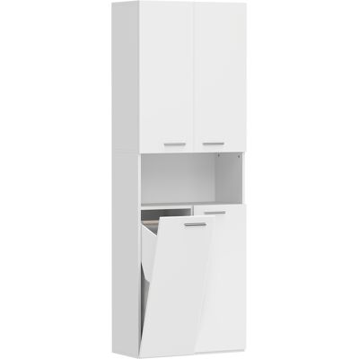 Homcom Mobile da Bagno a 2 Ante con Cesto Portabiancheria a Ribalta e Ripiano Aperto, 60x30x174 cm, in Legno, Bianco Aosom Italy Homcom Mobile da Bagno a 2 Ante con Cesto Portabiancheria a Ribalta e Ripiano Aperto, 60x30x174 cm, in Legno, Bianco Aosom Italy