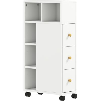 Homcom Mobiletto Bagno Salvaspazio con Ruote, 3 Cassetti e 5 Vani con Ripiani Regolabili, 20x40x80 cm, Bianco Aosom Italy Homcom Mobiletto Bagno Salvaspazio con Ruote, 3 Cassetti e 5 Vani con Ripiani Regolabili, 20x40x80 cm, Bianco Aosom Italy