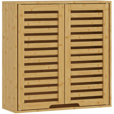 Homcom Pensile Bagno con Ripiano Interno Regolabile e Ante a Persiana, in Bambù, 60x20x60 cm, color Legno Aosom Italy Homcom Pensile Bagno con Ripiano Interno Regolabile e Ante a Persiana, in Bambù, 60x20x60 cm, color Legno Aosom Italy