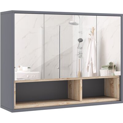 Homcom Specchiera Bagno a 3 Ante con Armadietto 8 Vani e Ante Ammortizzate, 80x20x60 cm, Grigio Homcom Specchiera Bagno a 3 Ante con Armadietto 8 Vani e Ante Ammortizzate, 80x20x60 cm, Grigio