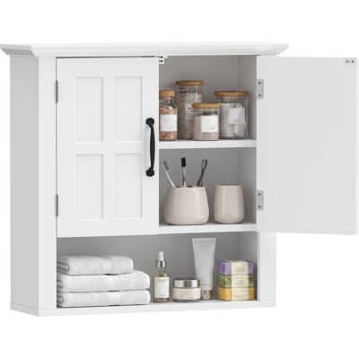 Homcom Mobiletto da Parete 2 Ante con Ripiano in Legno per Cucina Bagno, Bianco 60x19.8x58cm Homcom Mobiletto da Parete 2 Ante con Ripiano in Legno per Cucina Bagno, Bianco 60x19.8x58cm