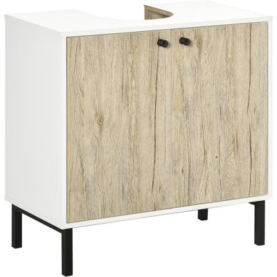 Kleankin Mobile Bagno Sotto Lavabo a 2 Ante con Ripiano Interno in Truciolato e Acciaio, 60x30x60 cm, Bianco e Rovere Aosom Kleankin Mobile Bagno Sotto Lavabo a 2 Ante con Ripiano Interno in Truciolato e Acciaio, 60x30x60 cm, Bianco e Rovere Aosom