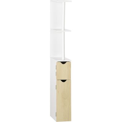 Kleankin Colonna Bagno con 2 Ripiani e 2 Armadietti, Mobile Alto Salvaspazio 15.2x29.8x118cm, Bianco e Legno Aosom Kleankin Colonna Bagno con 2 Ripiani e 2 Armadietti, Mobile Alto Salvaspazio 15.2x29.8x118cm, Bianco e Legno Aosom