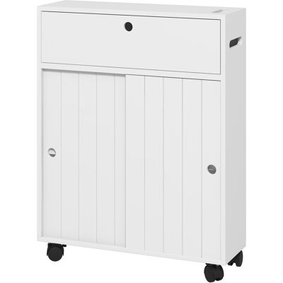 Kleankin Mobile Bagno Stretto con Ruote, Ante Scorrevoli, Ripiani Regolabili e 2 Fori per Carta Igienica, Bianco Aosom Italy Kleankin Mobile Bagno Stretto con Ruote, Ante Scorrevoli, Ripiani Regolabili e 2 Fori per Carta Igienica, Bianco Aosom Italy