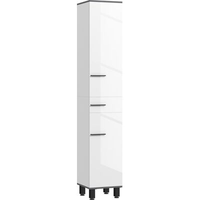 Colonna Bagno HOMCOM con 2 Ripiani e Cassetto - Bianco e Nero Colonna Bagno HOMCOM con 2 Ripiani e Cassetto - Bianco e Nero
