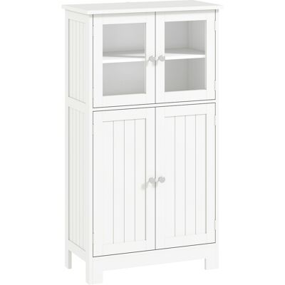 Kleankin Mobiletto Bagno con due Armadietti, Ante in Vetro e Ripiano Regolabile, 60x30x108.5 cm, Bianco Aosom Italy Kleankin Mobiletto Bagno con due Armadietti, Ante in Vetro e Ripiano Regolabile, 60x30x108.5 cm, Bianco Aosom Italy