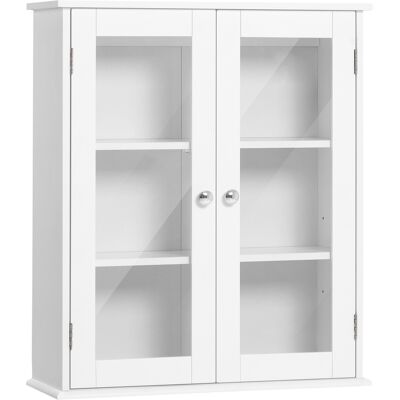 Kleankin Armadietto Pensile Bagno a 2 Ante in Legno e Vetro con Ripiano Regolabile, 55x20x65 cm, Bianco Kleankin Armadietto Pensile Bagno a 2 Ante in Legno e Vetro con Ripiano Regolabile, 55x20x65 cm, Bianco