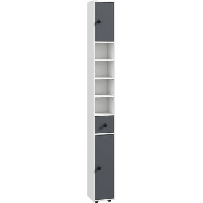 Kleankin Mobile Colonna Bagno con Cassetto, 2 Armadietti e 4 Ripiani Aperti, in Legno, 20x20x180 cm, Grigio Bianco Aosom Italy Kleankin Mobile Colonna Bagno con Cassetto, 2 Armadietti e 4 Ripiani Aperti, in Legno, 20x20x180 cm, Grigio Bianco Aosom Italy