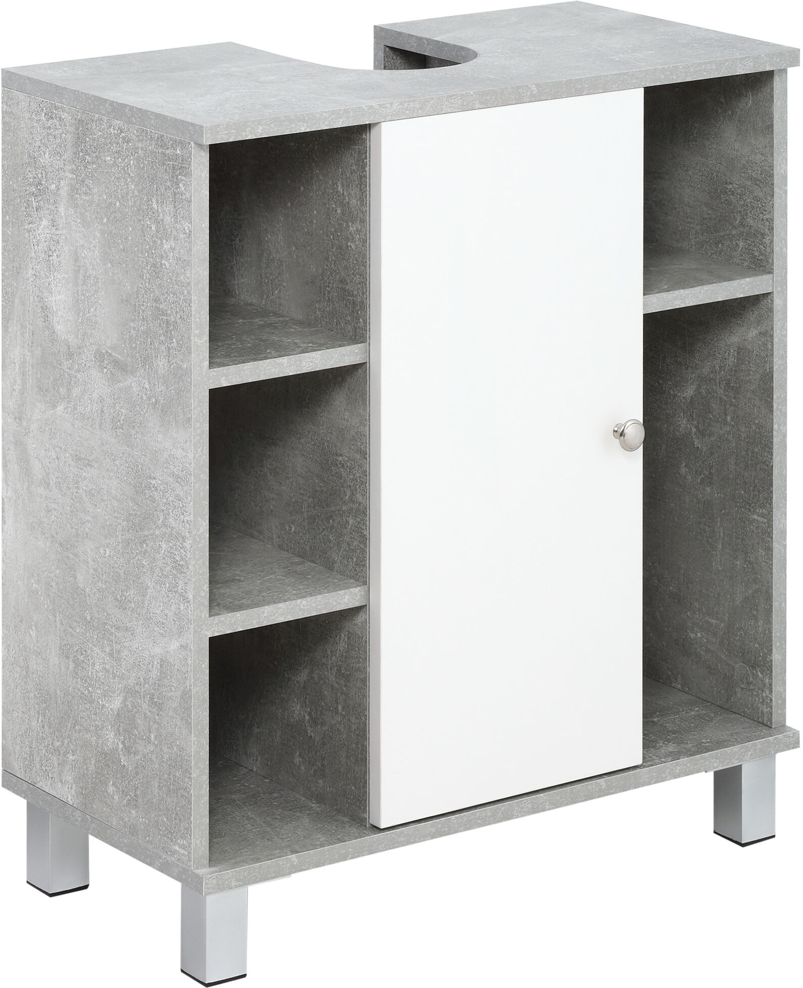 Kleankin Mobiletto Sottolavandino con Intaglio a U, Armadietto Sottolavabo con 6 Ripiani in Legno, 60x30x68cm Bianco, Grigio