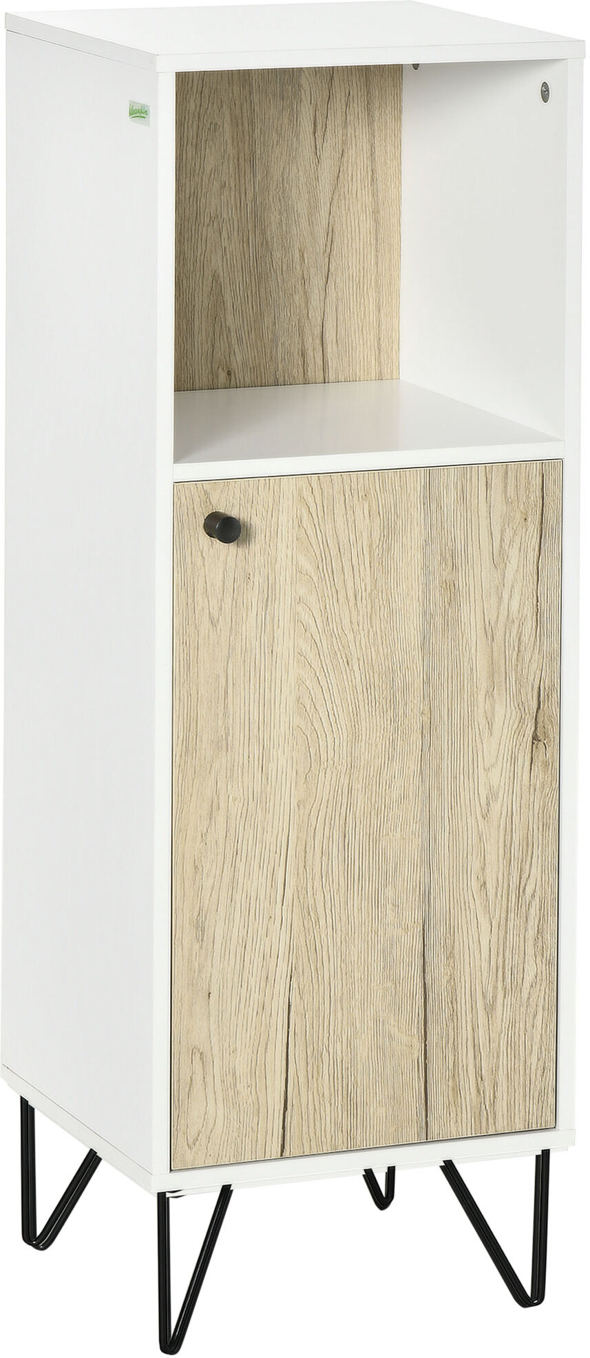 Kleankin Mobile Bagno con Ripiano Aperto e Armadietto con Anta in Legno, 31.5x30x91cm, Quercia e Bianco