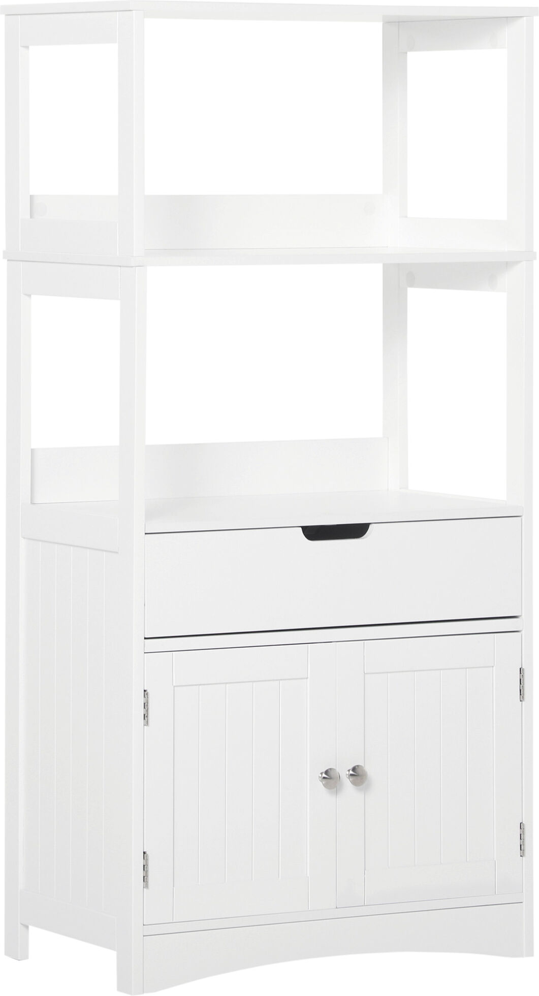 Kleankin Mobile Bagno con Mensole, Armadietto e Cassetto, Mobiletto Multiuso in Legno, Bianco, 60x33x122.5cm