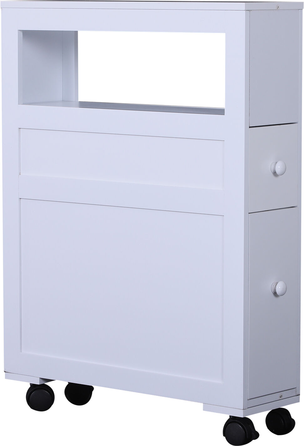 Homcom Mobiletto da Bagno 2 Cassetti Salvaspazio con 4 Ruote Legno 16x52x71.5cm Bianco