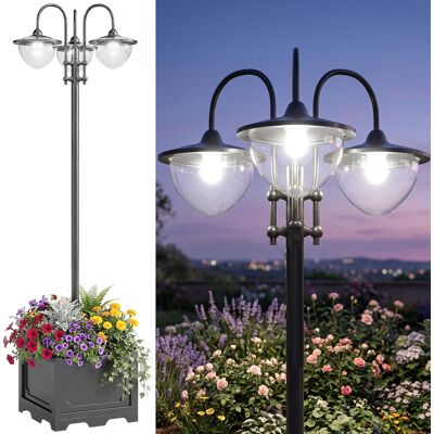 Outsunny Lampione Intelligente a Pannelli Solari con 3 Lampade Led, 3 livelli e Accensione Automatica, 60x55x189 cm, Nero Aosom Italy Outsunny Lampione Intelligente a Pannelli Solari con 3 Lampade Led, 3 livelli e Accensione Automatica, 60x55x189 cm, Nero Aosom Italy