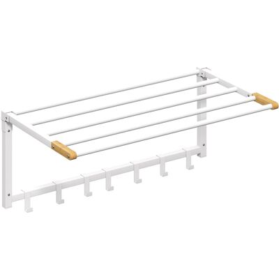 Homcom Portasciugamani a Parete Pieghevole con 5 Barre e 6 Ganci in Legno e Acciaio, 60x32.5x20 cm, Bianco Aosom Italy Homcom Portasciugamani a Parete Pieghevole con 5 Barre e 6 Ganci in Legno e Acciaio, 60x32.5x20 cm, Bianco Aosom Italy