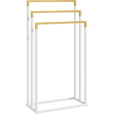Porta asciugamani portatile in bambù e acciaio Kleankin - Accessorio bagno Porta asciugamani portatile in bambù e acciaio Kleankin - Accessorio bagno