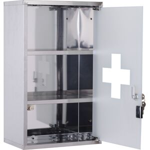 Homcom Armadietto medicinali Cassetta porta medicine Mobile Bagno Primo Soccorso in Acciaio Inox con Serratura 50x30x18cm