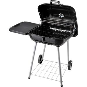 Outsunny BBQ Barbecue a Carbonella con 2 Griglie Pieghevole Ripiano Laterale 2 Ruote e Coperchio Metallo 89 x 60 x 83 cm Nero