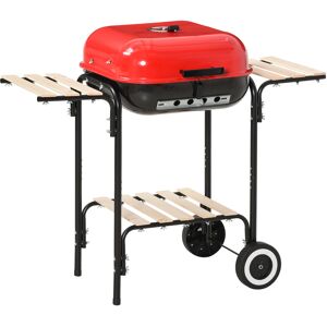 Outsunny BBQ Barbecue Grill a Carbonella con Presa d'Aria Ripiani Laterali Coperchio e 2 Ruote Acciaio 98 x 49 x 81 cm Nero e rosso