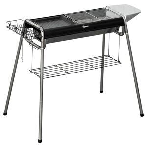 Outsunny Barbecue a Carbonella con Griglia e Piastra di Cottura, Cestino e Ripiani, 96x61x72cm, Nero