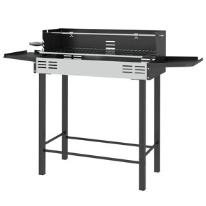 Outsunny Barbecue a Carbone a 3 Livelli con Mensole Pieghevoli e Girarrosto, in Acciaio Inox, 118x32x90 cm, Nero