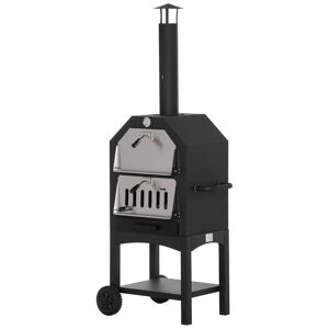 outsunny forno per pizza barbecue a carbonella, bbq da esterni/giardino in acciaio inox con termometro, 50x36x160cm