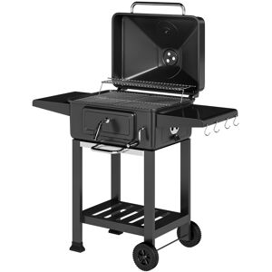 Outsunny Barbecue a Carbone, Affumicatore Portatile con Ventilazione, Termometro e Mensole Laterali, Nero Aosom Italy Outsunny Barbecue a Carbone, Affumicatore Portatile con Ventilazione, Termometro e Mensole Laterali, Nero Aosom Italy