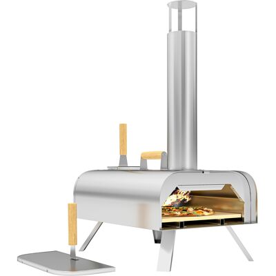 Outsunny Forno per Pizza a Pellet di Legno con Pietra Refrattaria e Pala, in Acciaio Inox, 79x36x75 cm, Argento Outsunny Forno per Pizza a Pellet di Legno con Pietra Refrattaria e Pala, in Acciaio Inox, 79x36x75 cm, Argento