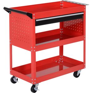 Durhand Carrello Portautensili da Officina, Carrello a 3 Ripiani Multiuso, Rosso, 70x35x75.5cm