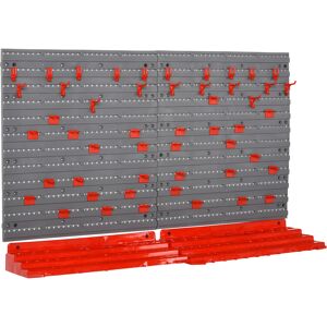 Durhand 54PZ Contenitore Portautensile con 50 Ganci, Montaggio a Muro, PP, Rosso Grigo, 95.5x23x53.5cm