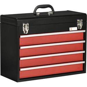 Durhand Cassetta Porta Attrezzi in Acciaio con 4 Cassetti e Vassoio Superiore a Doppia Serratura, 51x22x39.5 cm, Rosso e Nero