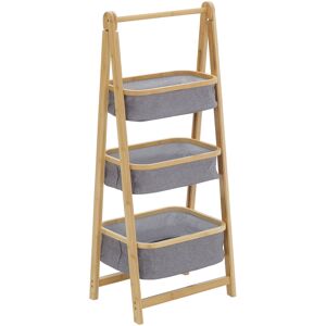 Homcom Mobile Bagno Pieghevole con 3 Cassetti in Tessuto, Scaffale Salvaspazio a 3 Ripiani in Bambù e Poliestere Grigio, 45x31.5x108cm